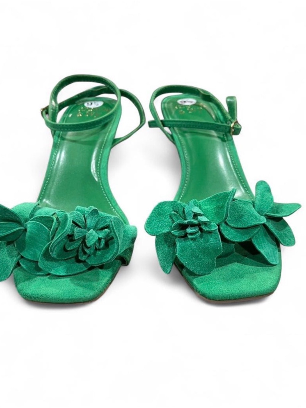 NWOT Elegant Green Floral Strappy Heels - Picture 3 of 5